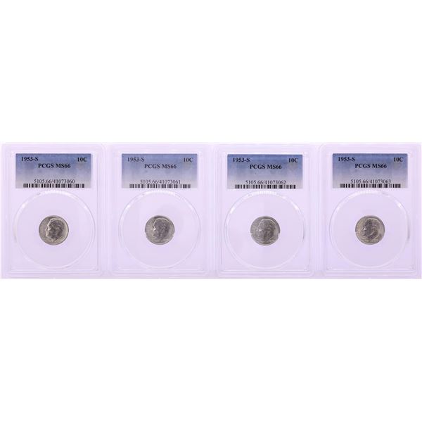 Lot of (4) 1953-S Roosevelt Dime Coins PCGS MS66