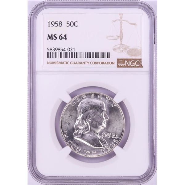1958 Franklin Half Dollar Coin NGC MS64