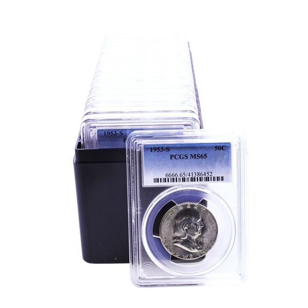 Lot of (20) 1953-S Franklin Half Dollar Coins PCGS MS65