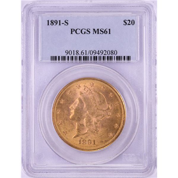 1891-S $20 Liberty Head Double Eagle Gold Coin PCGS MS61