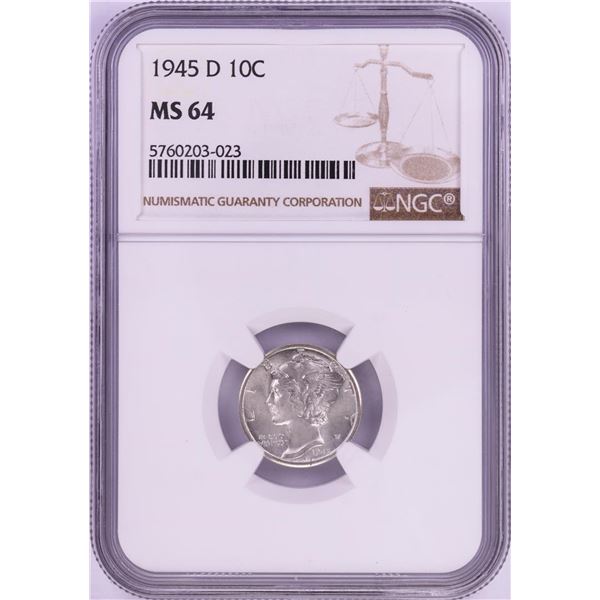 1945-D Mercury Dime Coin NGC MS64