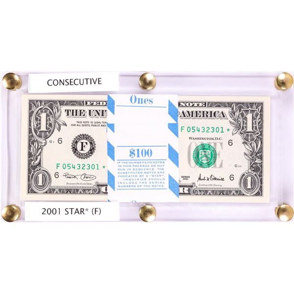 Pack of (100) Consecutive 2001 $1 Federal Reserve STAR Notes Atlanta in Holder