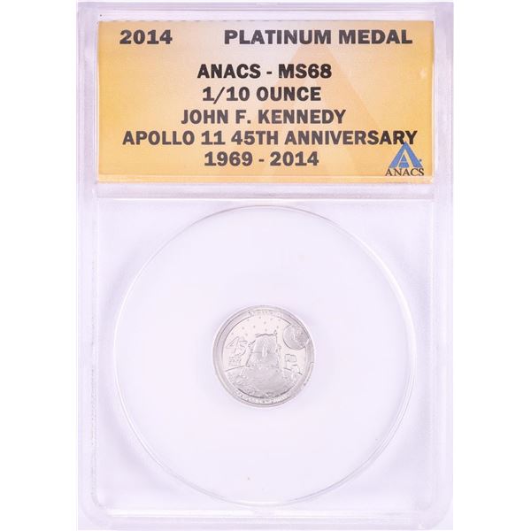 2014 Proof 1/10 oz Platinum JFK Apollo 11 Anniversary Medal ANACS MS68