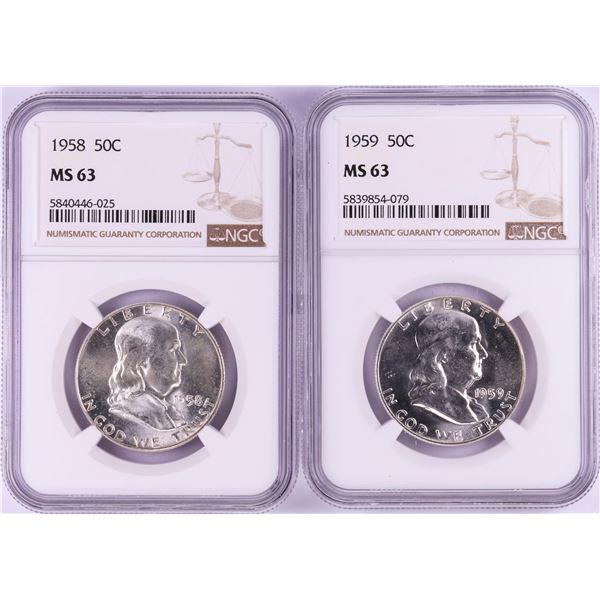 Lot of 1958-1959 Half Dollar Coins NGC MS63