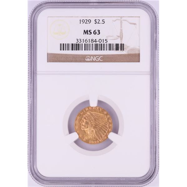1929 $2 1/2 Indian Head Gold Coin NGC MS63