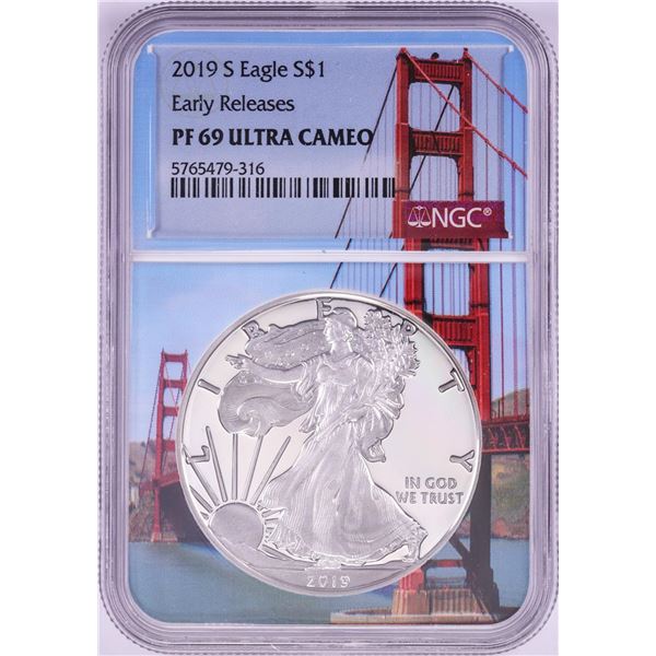 2019-S $1 Proof American Silver Eagle Coin NGC PF69 Ultra Cameo Bridge Core