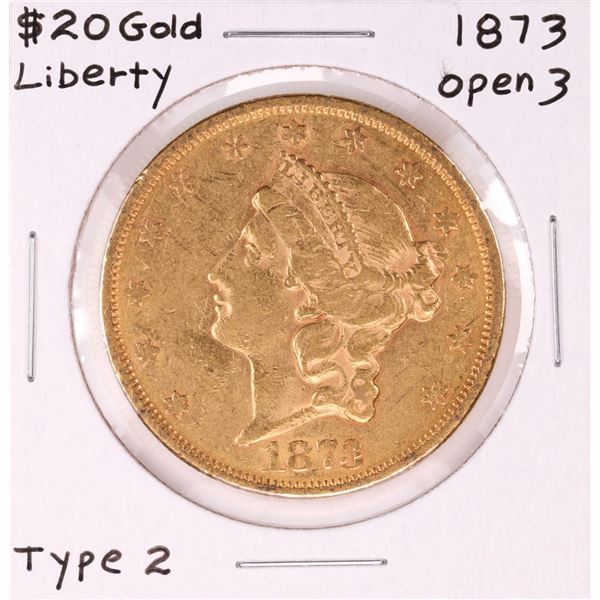 1873 Open 3 Type 2 $20 Liberty Head Double Eagle Gold Coin