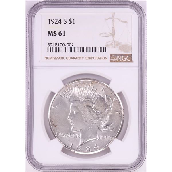 1924-S $1 Peace Silver Dollar Coin NGC MS61