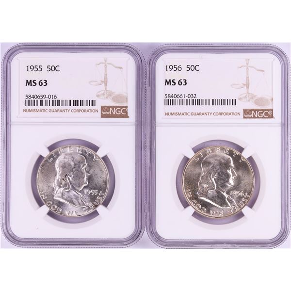 Lot of 1955-1956 Franklin Half Dollar Coins NGC MS63