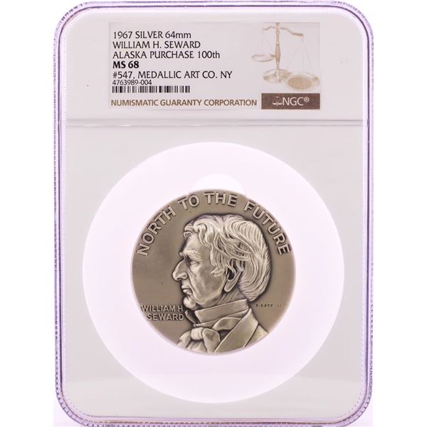 1967 William H. Seward Alaska Purchase 200th Silver 64mm Medal NGC MS68