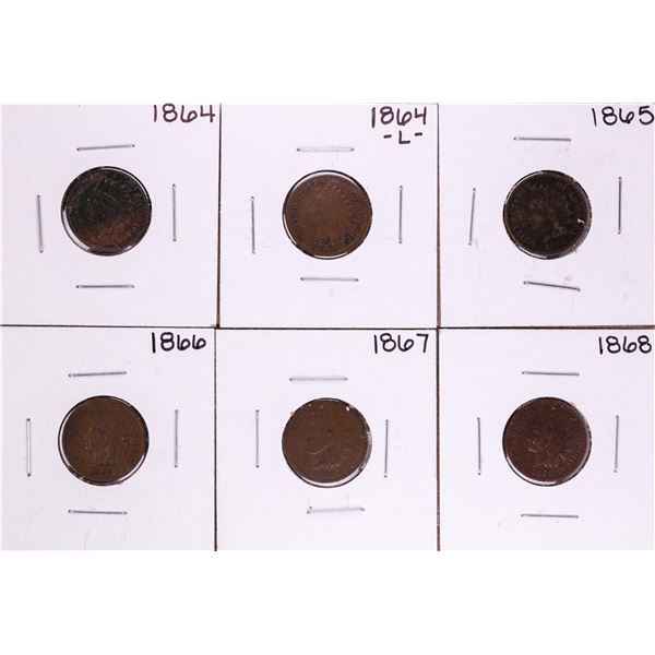 Set of 1864 -1868 Indian Head Cent Coins Including 1864-L