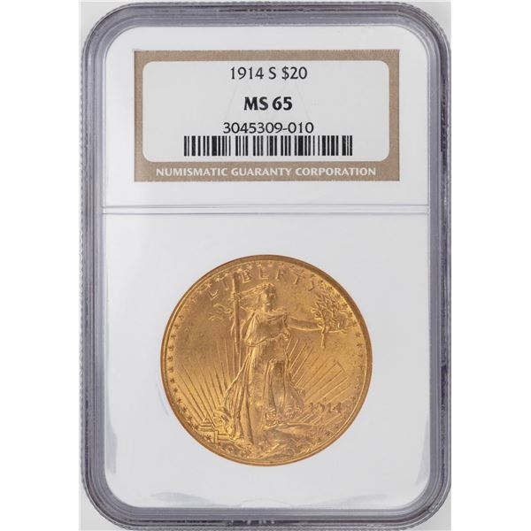 1914-S $20 St. Gaudens Double Eagle Gold Coin NGC MS65