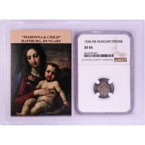 1546 KB Hungary Denar 'Madonna and Child' Coin NGC XF45 w/ Story Box