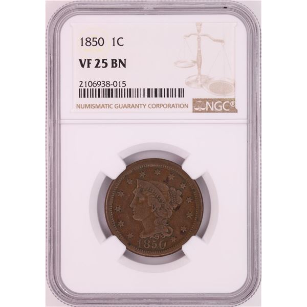 1850 Braided Hair Large Cent Coin NGC VF25BN