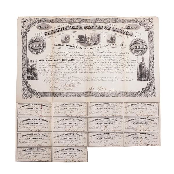 1861 $1,000 Confederate Bond Obsolete Sheet B-25