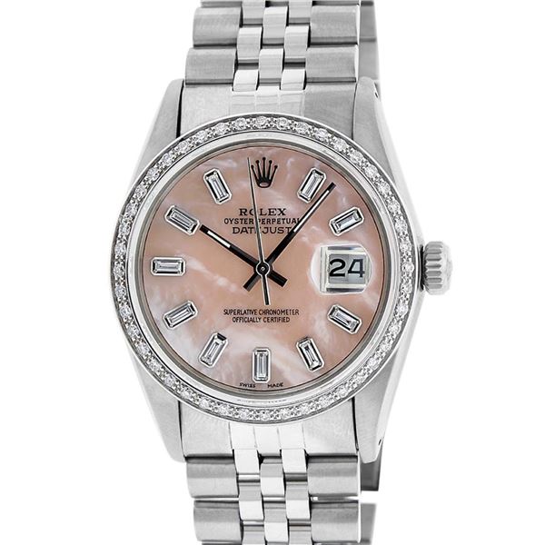 Rolex Men's Stainless Steel Baguette Diamond 36MM Datejust Wristwatch
