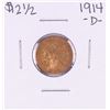 Image 1 : 1914-D $2 1/2 Indian Head Quarter Eagle Gold Coin