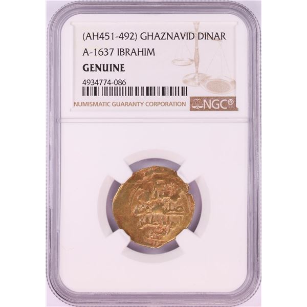 AH451-492 Ghaznavid Dinar A-1637 Ibrahim Gold Coin NGC Genuine