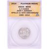 Image 1 : 2014 Proof 1/4 oz Platinum JFK Apollo 11 Anniversary Medal ANACS MS69