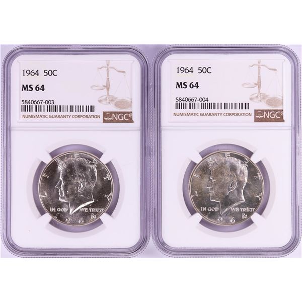 Lot of (2) 1964 Kennedy Half Dollar Coins NGC MS64