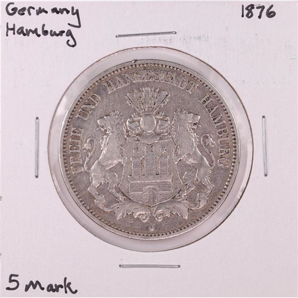 1876 Germany Hamburg 5 Mark Silver Coin