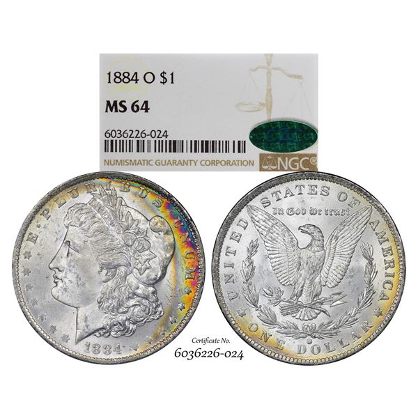1884-O $1 Morgan Silver Dollar Coin NGC MS64 CAC Amazing Toning