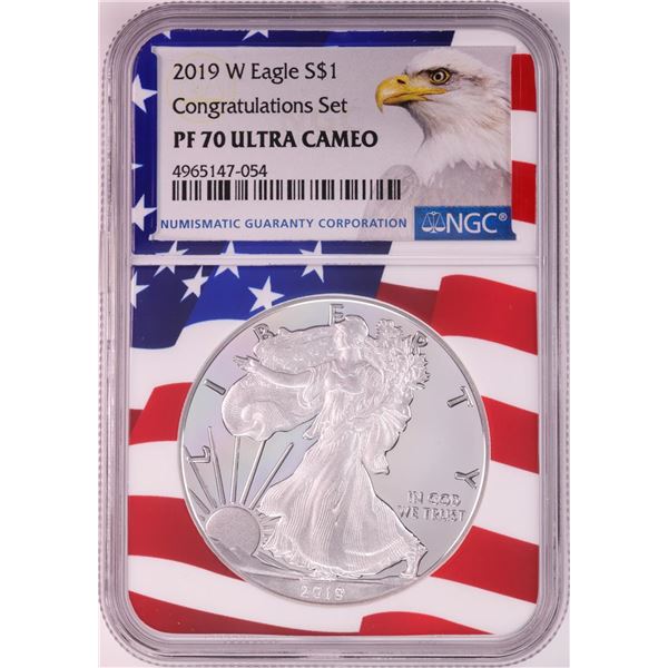 2019-W $1 Proof American Silver Eagle Coin NGC PF70 Ultra Cameo Congratulations Flag