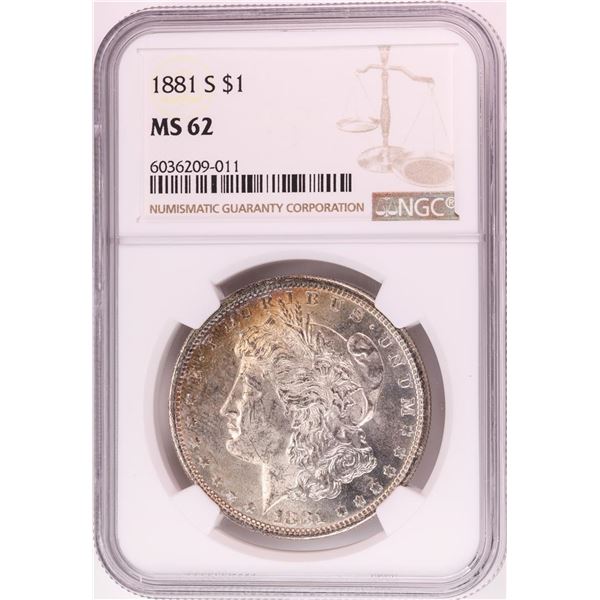 1881-S $1 Morgan Silver Dollar Coin NGC MS62 Nice Toning