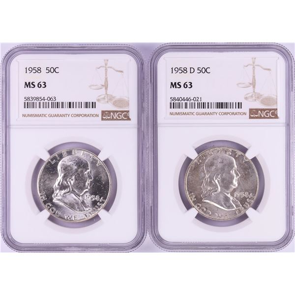 Lot of 1958 & 1958-D Franklin Half Dollar Coins NGC MS63