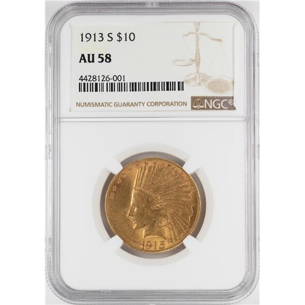 1913-S $10 Indian Head Eagle Gold Coin NGC AU58