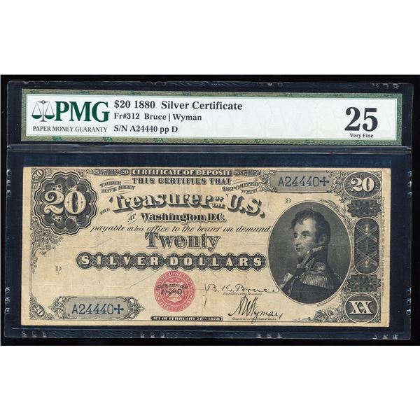 1880 $20 Silver Certificate Note Fr.312 PMG Very Fine 25