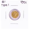 Image 1 : 1851 $1 Type 1 Liberty Head Gold Dollar Coin with Solder