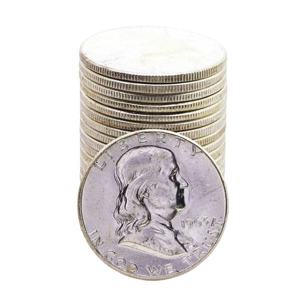 Roll of (20) Brilliant Uncirculated 1963 Franklin Half Dollar Coins