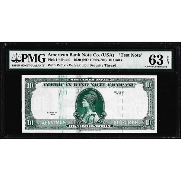 1929 10 Unit American Bank Note Co. "Test Note" PMG Choice Uncirculated 63EPQ