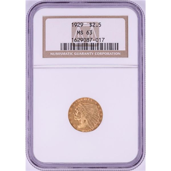 1929 $2 1/2 Indian Head Quarter Eagle Gold Coin NGC MS63