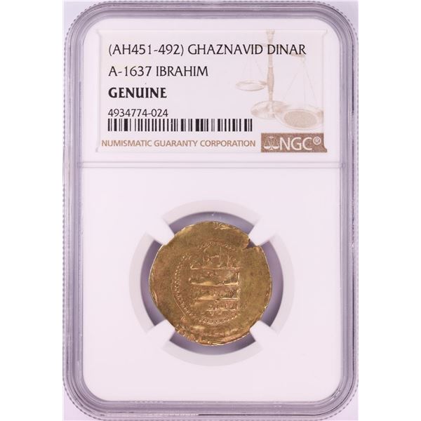 AH451-492 Ghaznavid Dinar A-1637 Ibrahim Gold Coin NGC Genuine