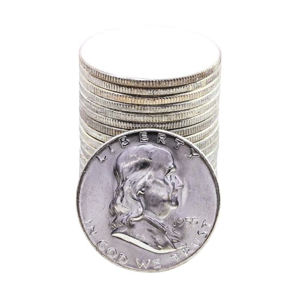 Roll of (20) Brilliant Uncirculated 1955 Franklin Half Dollar Coins