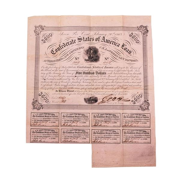 1863 $500 Confederate Bond Obsolete Sheet Printed on Pink Paper B-221