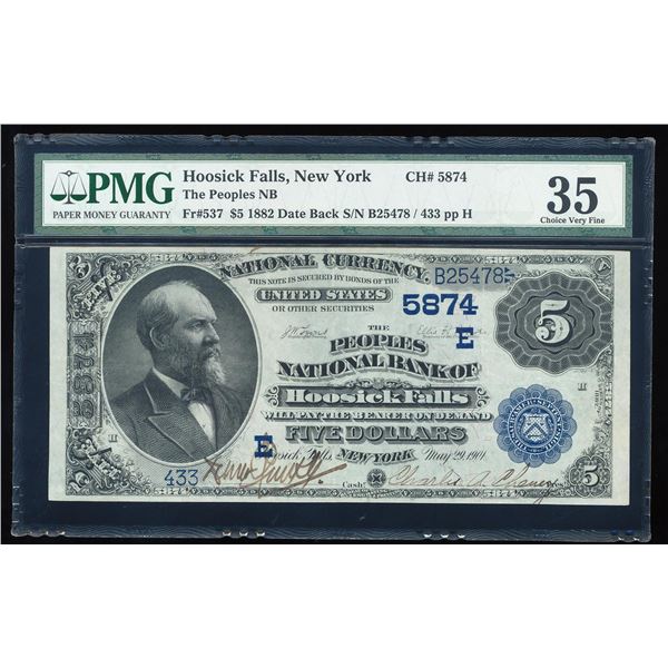 1882 Date Back $5 Hoosick Falls, NY CH# 5874 National Note PMG Choice Very Fine 35