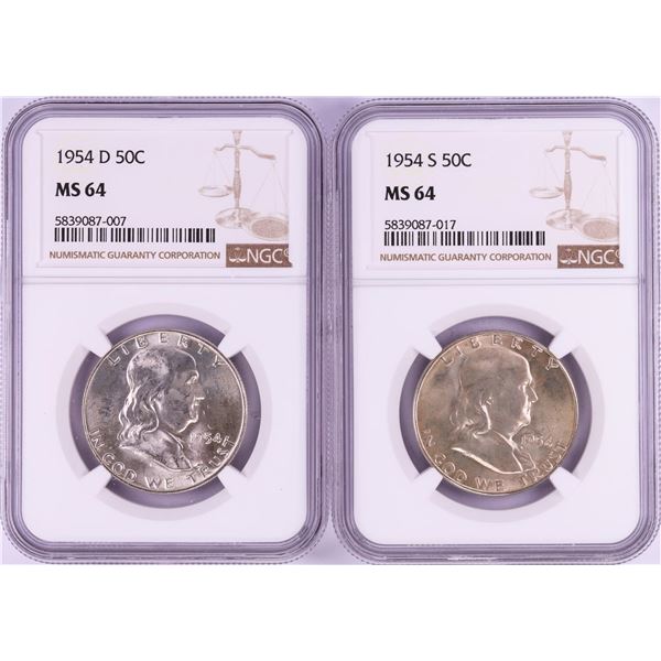 Lot of 1954-S & 1954-D Franklin Half Dollar Coins NGC MS64