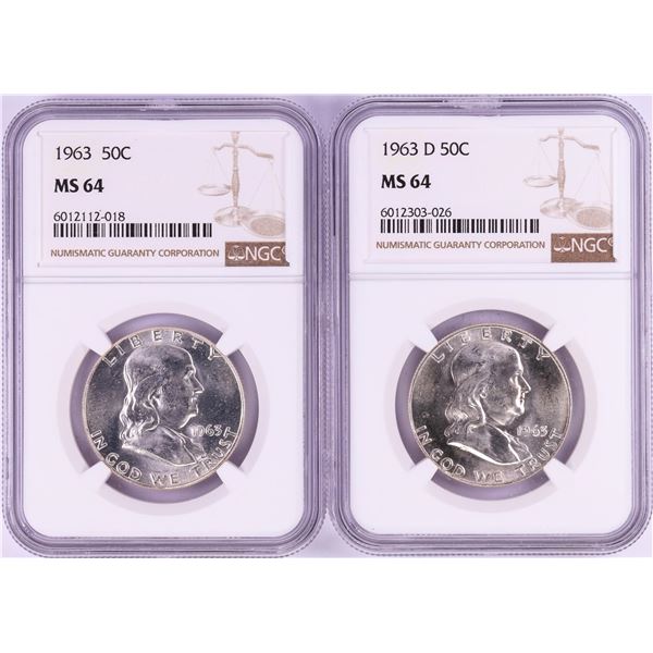 Lot of 1963 & 1963-D Franklin Half Dollar Coins NGC MS64