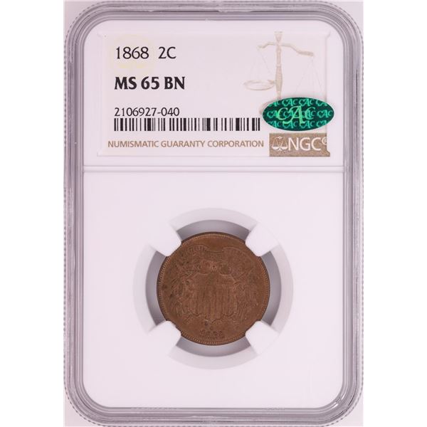 1868 Two Cent Piece Coin NGC MS65BN