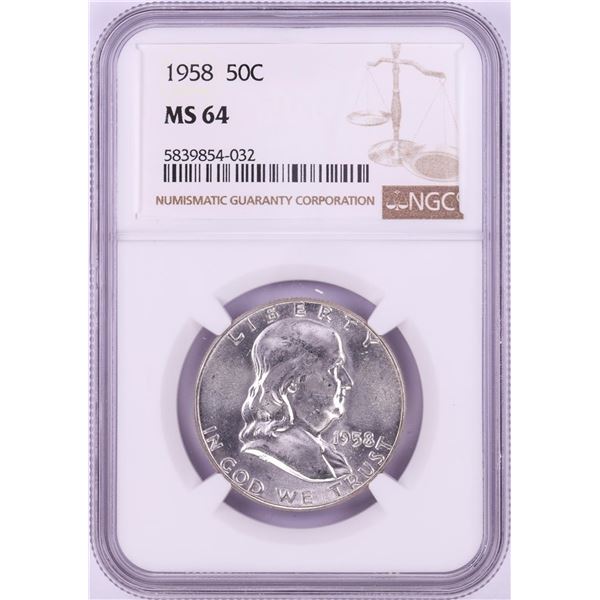 1958 Franklin Half Dollar Coin NGC MS64