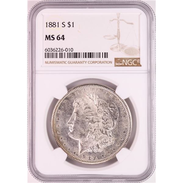 1881-S $1 Morgan Silver Dollar Coin NGC MS64 Great Toning