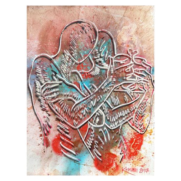 Kostabi "Scarlet Ecstasy" Original Mixed Media on Paper