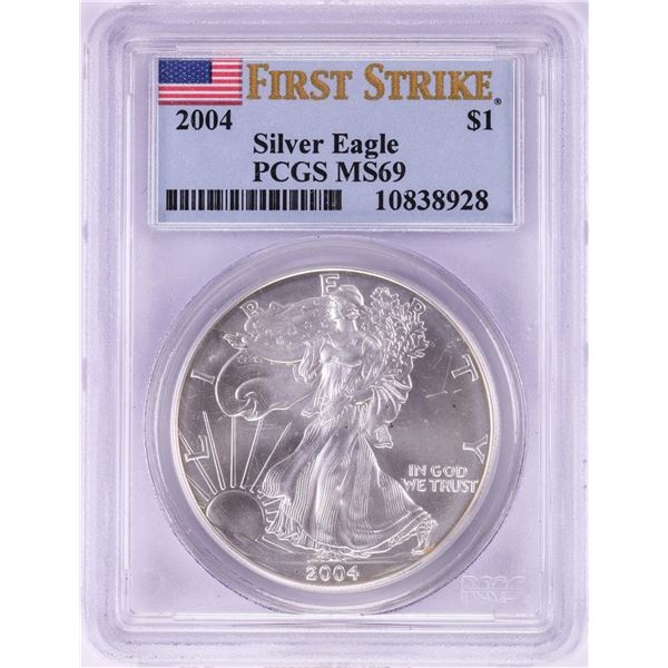 2004 $1 American Silver Eagle Coin PCGS MS69 First Strike