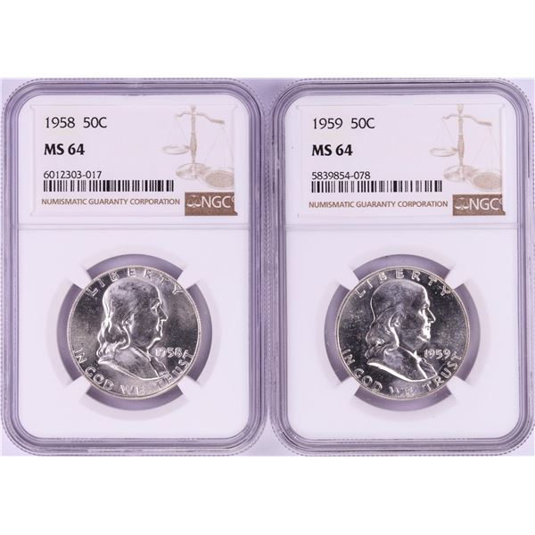 Lot of 1958-1959 Half Dollar Coins NGC MS64