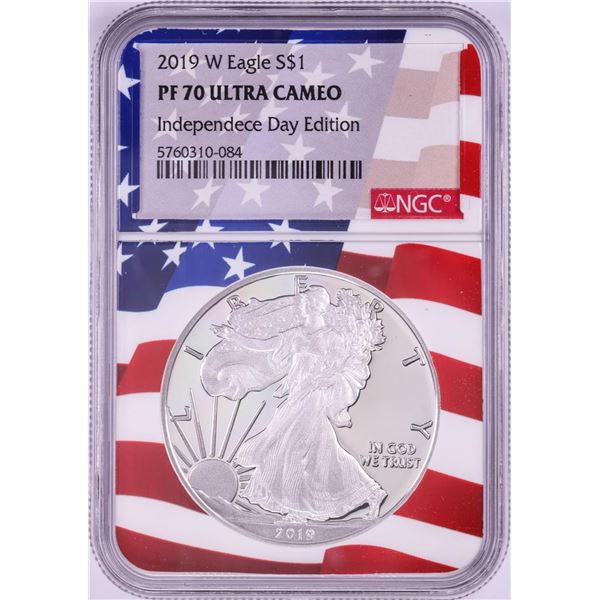 2019-W $1 Proof American Silver Eagle Coin NGC PF70 Ultra Cameo Independence Day Flag
