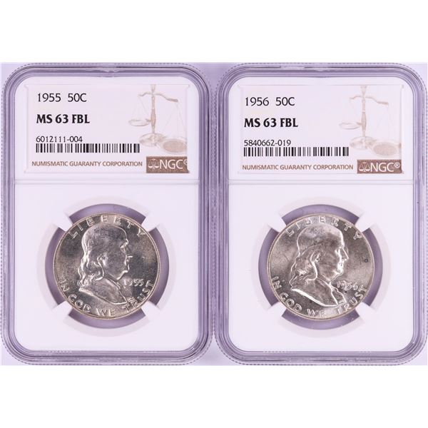 Lot of 1955-1956 Franklin Half Dollar Coins NGC MS63FBL