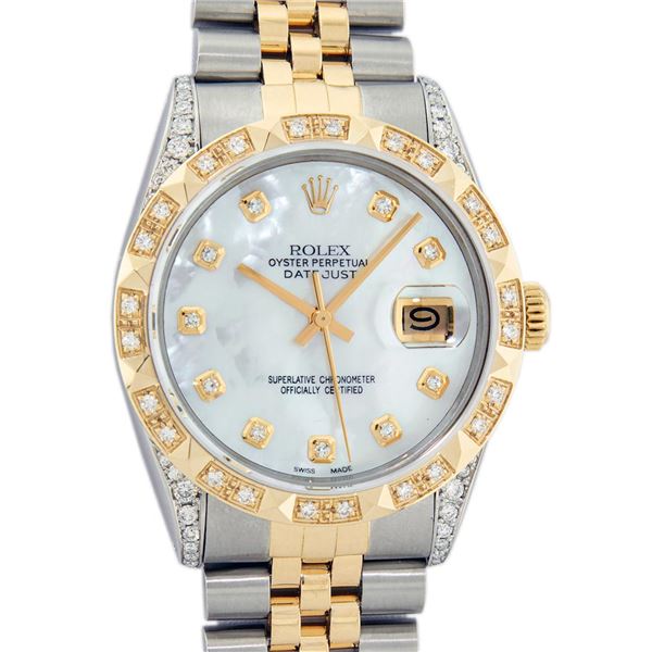 Rolex Men's Two Tone Steel & Gold MOP Diamond Pyramid Diamond 36MM Datejust